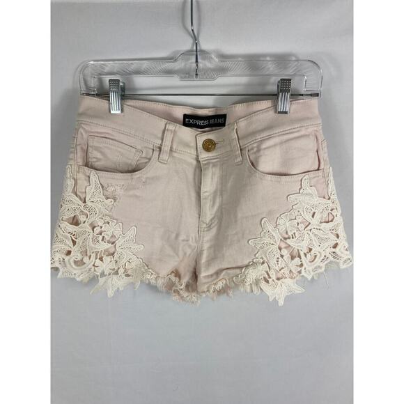 Express Pants - Express Lace Trim Tan Denim Shorts Size 6